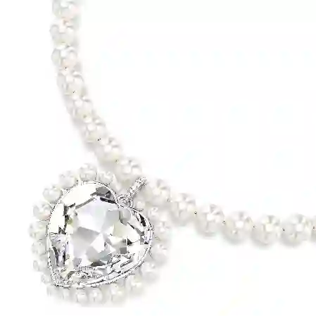 Resim Ariana Grande x Swarovski Kolye, Kristal inci, Kalp kesim, Kalp, Beyaz, Rodyum kaplama