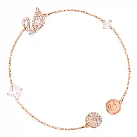 Resim Dazzling Swan Bileklik, Mıknatıslı kapama mekanizması, Kuğu, Pembe, Pembe altın rengi kaplama