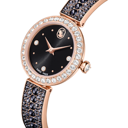 Resim Matrix pearl bangle Saat, İsviçre Üretimi, Kristal bileklik, Siyah, Pembe altın rengi yüzey