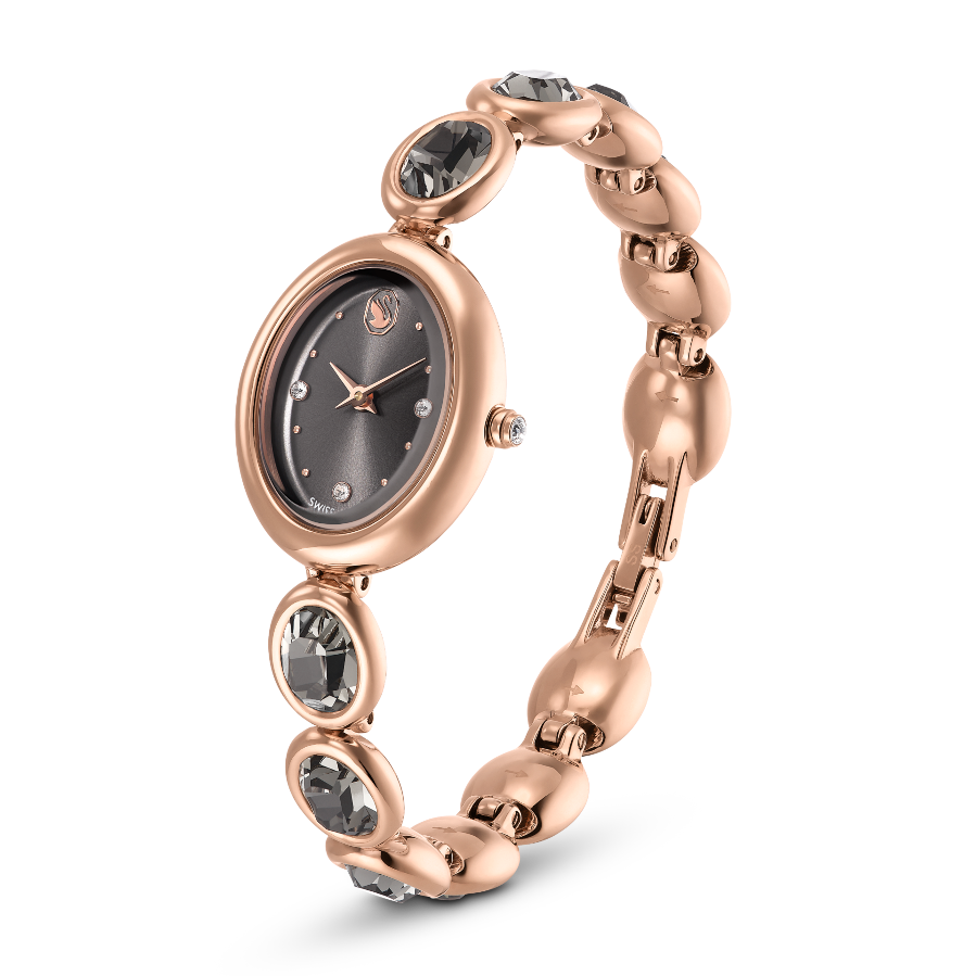 Resim Imber oval Saat, İsviçre Üretimi, Metal bileklik, Siyah, Pembe altın rengi yüzey