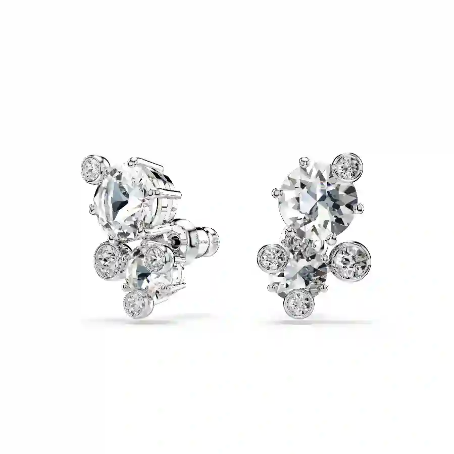 Resim Constella düğme Küpeler, Yuvarlak kesim, Beyaz, Rodyum kaplama