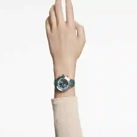Resim Octea Chrono Saat, İsviçre Üretimi, Deri kayış, Yeşil, Pembe altın rengi yüzey