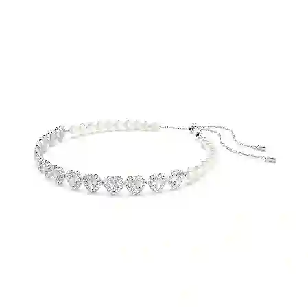 Resim Ariana Grande x Swarovski Tennis gerdanlık, Karışık kesimler, Kristal inci, Kalp, Beyaz, Rodyum kaplama