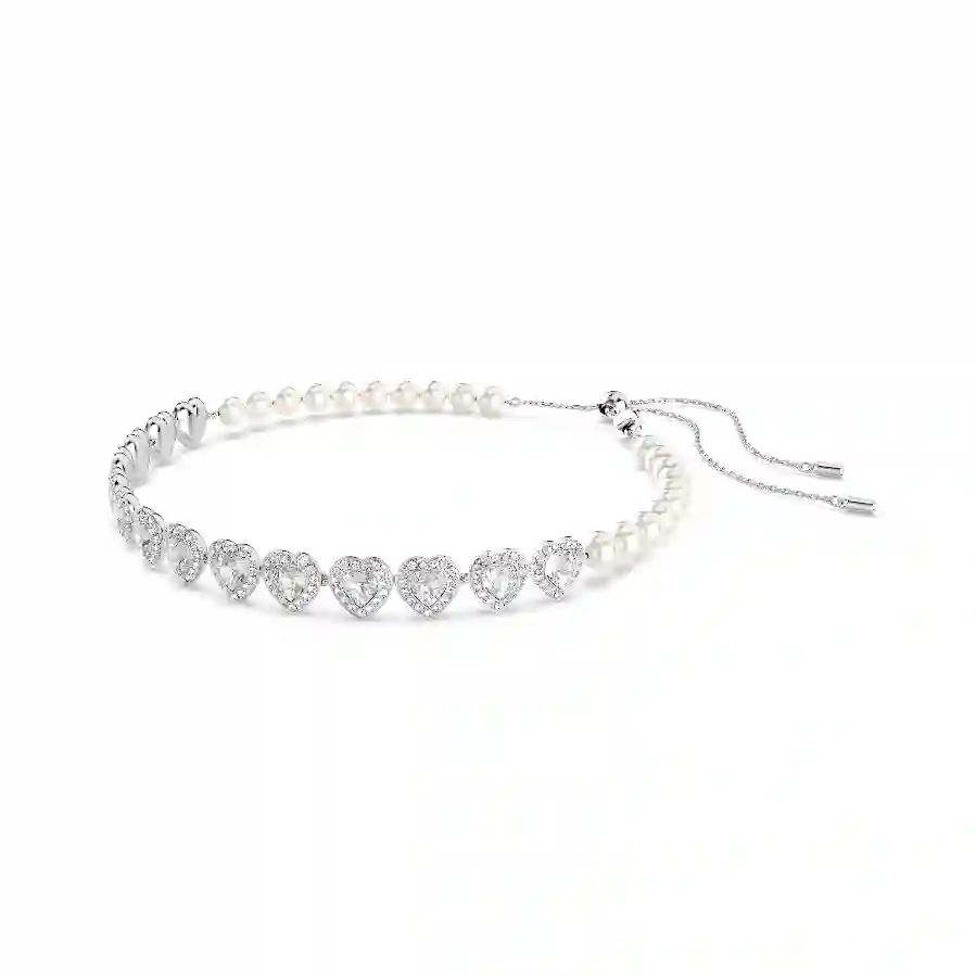 Resim Ariana Grande x Swarovski Tennis gerdanlık, Karışık kesimler, Kristal inci, Kalp, Beyaz, Rodyum kaplama