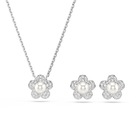 Resim Ariana Grande x Swarovski Set, Kristal inci, Yuvarlak kesim, Çiçek, Beyaz, Rodyum kaplama