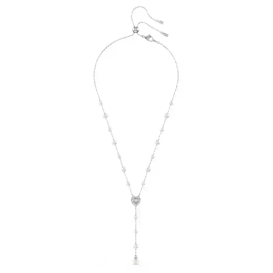 Resim Ariana Grande x Swarovski Y-Kolye, Karışık kesimler, Kristal inci, Kalp, Beyaz, Rodyum kaplama