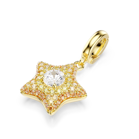 Resim Sublima Charm, Yuvarlak kesim, Yıldız, Sarı, 18k altın rengi yüzey