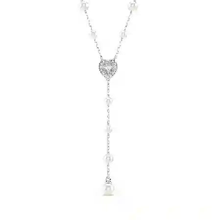 Resim Ariana Grande x Swarovski Y-Kolye, Karışık kesimler, Kristal inci, Kalp, Beyaz, Rodyum kaplama