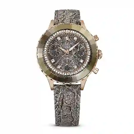 Resim Octea Chrono Saat, İsviçre Üretimi, Deri kayış, Gri, Pembe altın rengi yüzey