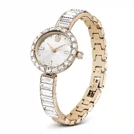 Resim Matrix Bangle Saat, İsviçre Üretimi, Kristal bileklik, Beyaz, Pembe altın rengi yüzey