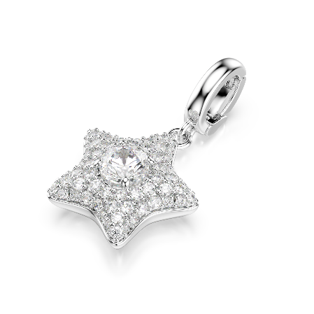 Resim Sublima Charm, Yuvarlak kesim, Yıldız, Beyaz, Rodyum kaplama