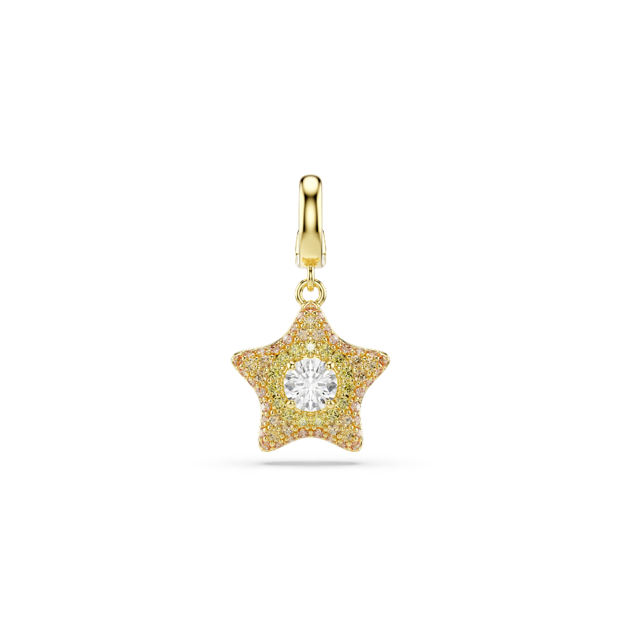 Resim Sublima Charm, Yuvarlak kesim, Yıldız, Sarı, 18k altın rengi yüzey
