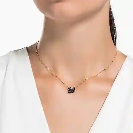 Resim Swan Kolye Ucu, Kuğu, Küçük, Siyah, Pembe altın rengi kaplama