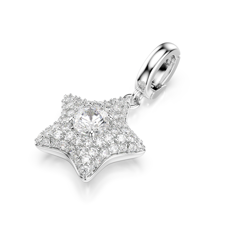 Resim Sublima Charm, Yuvarlak kesim, Yıldız, Beyaz, Rodyum kaplama
