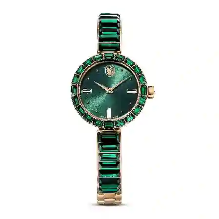 Resim Matrix Bangle Saat, İsviçre Üretimi, Kristal bileklik, Yeşil, Şampanya altın rengi yüzey