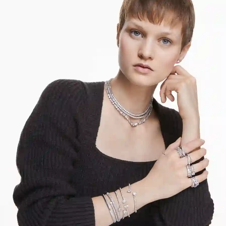 Resim Twist Wrap Yüzük, Karışık kesimler, Beyaz, Rodyum kaplama