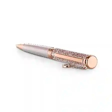 Resim Crystalline Tükenmez Kalem, Kalp, Rose Altın tonu, Pembe lakeli, pembe altın rengi kaplama