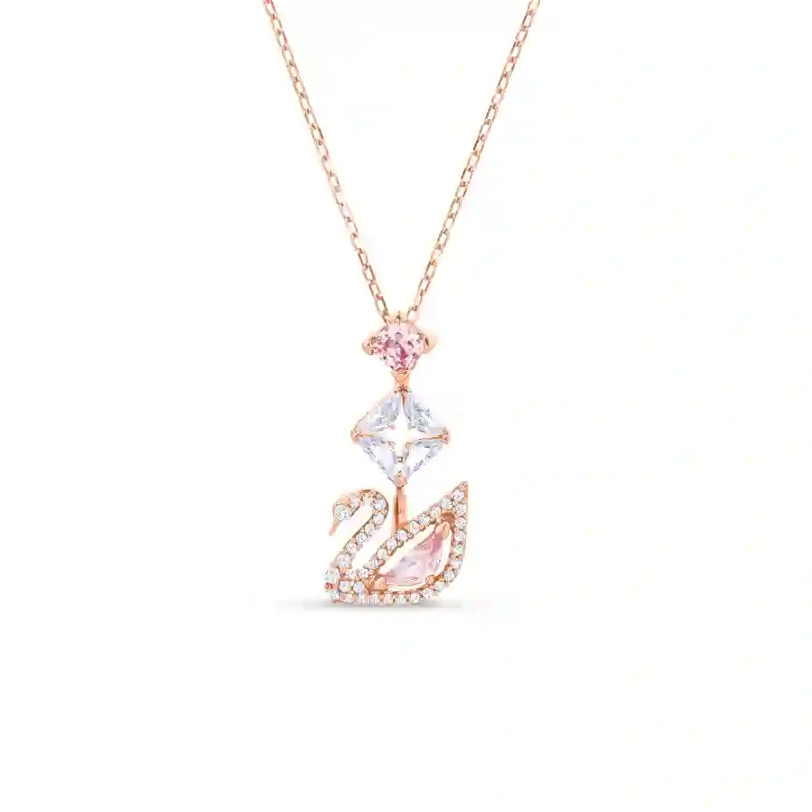 Resim Dazzling Swan Kolye, Kuğu, Pembe, Pembe altın rengi kaplama