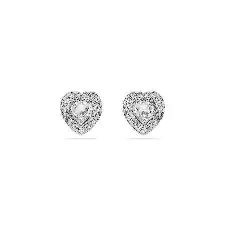 Resim Ariana Grande x Swarovski düğme Küpeler, Karışık kesimler, Kalp, Beyaz, Rodyum kaplama