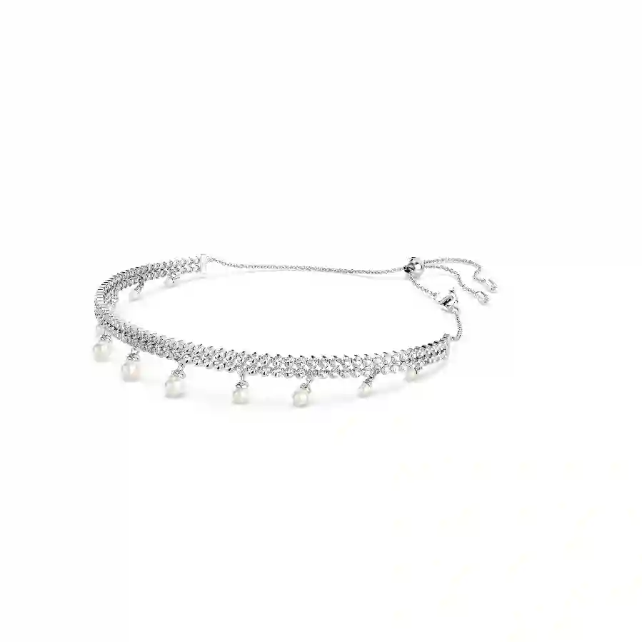 Resim Ariana Grande x Swarovski Gerdanlık, Kristal inci, Yuvarlak kesim, Beyaz, Rodyum kaplama