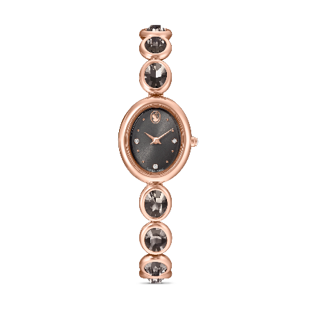Resim Imber oval Saat, İsviçre Üretimi, Metal bileklik, Siyah, Pembe altın rengi yüzey