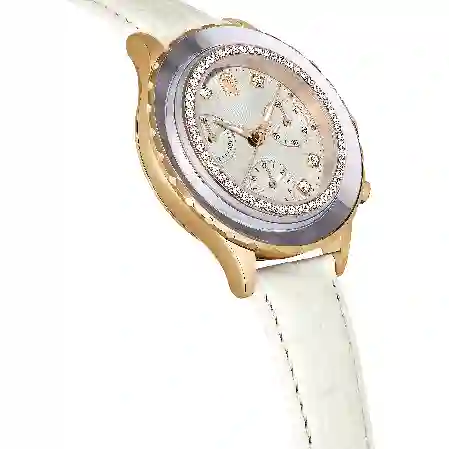 Resim Octea Chrono Saat, İsviçre Üretimi, Deri kayış, Beyaz, Pembe altın rengi yüzey