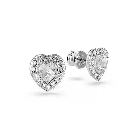 Resim Ariana Grande x Swarovski düğme Küpeler, Karışık kesimler, Kalp, Beyaz, Rodyum kaplama