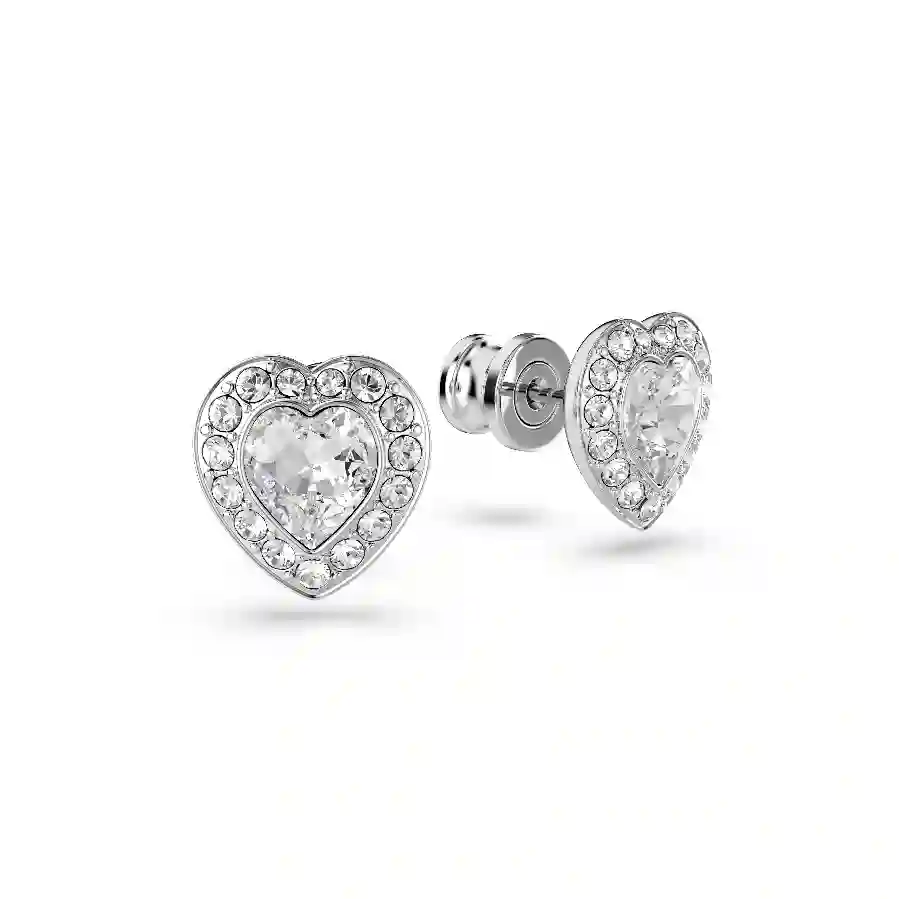 Resim Ariana Grande x Swarovski düğme Küpeler, Karışık kesimler, Kalp, Beyaz, Rodyum kaplama