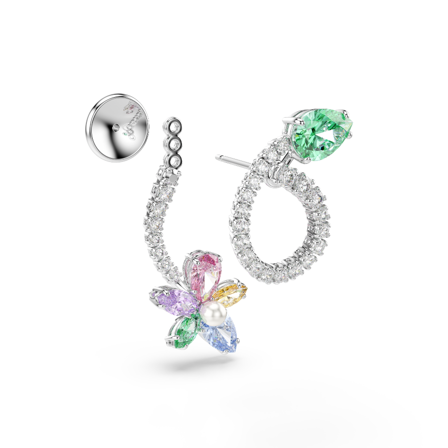Resim Ariana Grande x Swarovski Kulak gömlekli damla küpe, Karışık kesimler, Yusufçuk, çiçek, Çok renkli, Rodyum kaplama