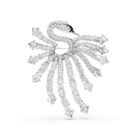 Resim Vienna Broş, Karışık kesimler, Kuğu, Beyaz, Rodyum kaplama