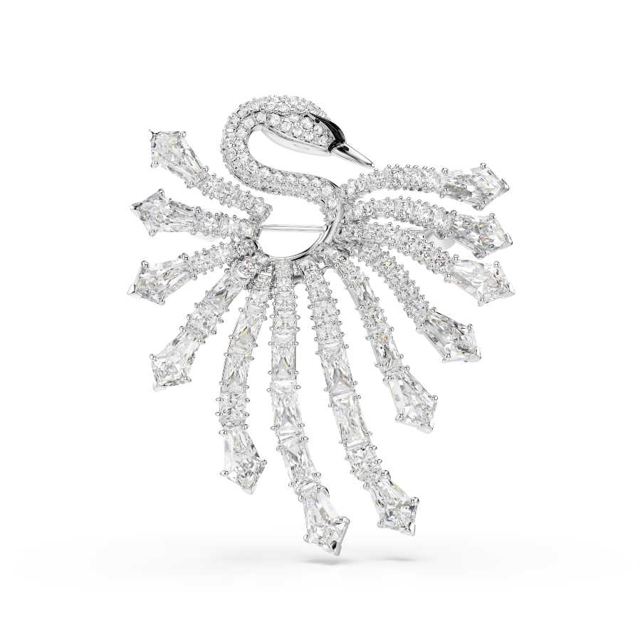 Resim Vienna Broş, Karışık kesimler, Kuğu, Beyaz, Rodyum kaplama