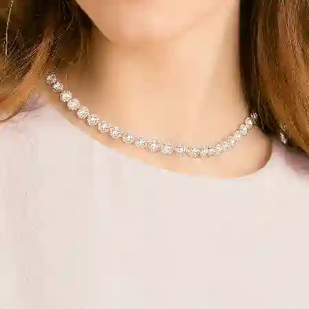 Resim Una Angelic Tennis kolye, Yuvarlak kesim, Orta, Beyaz, Pembe altın rengi kaplama