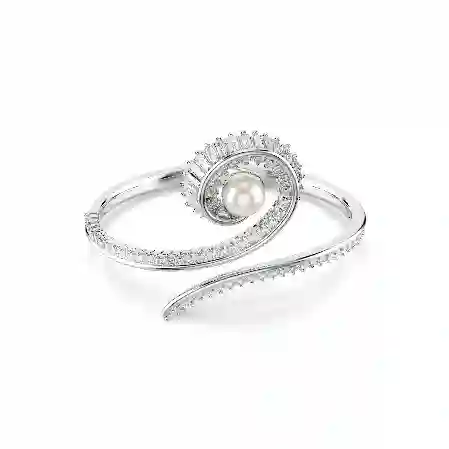 Resim Ariana Grande x Swarovski Bileklik, Kristal inci, Baget kesim, Beyaz, Rodyum kaplama