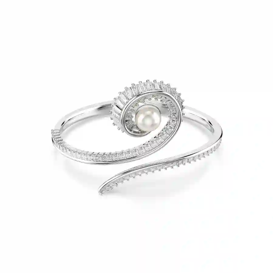 Resim Ariana Grande x Swarovski Bileklik, Kristal inci, Baget kesim, Beyaz, Rodyum kaplama