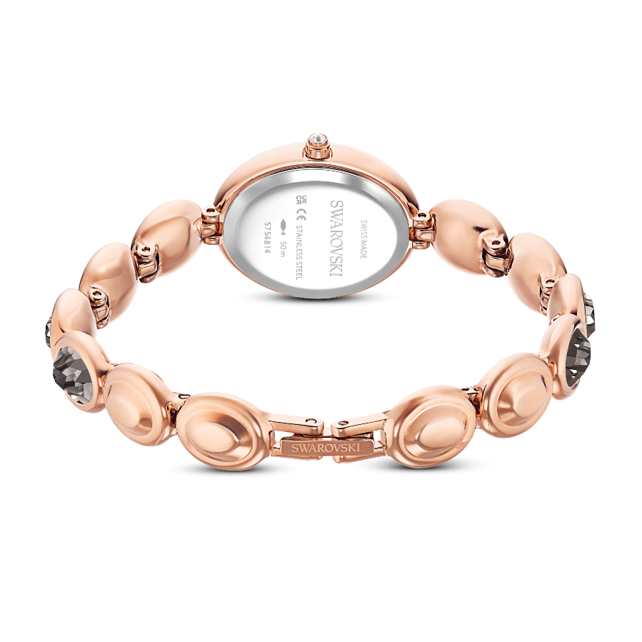 Resim Imber oval Saat, İsviçre Üretimi, Metal bileklik, Siyah, Pembe altın rengi yüzey