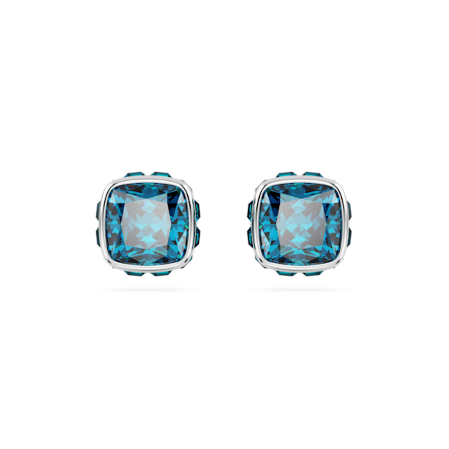 Resim Birthstone düğme Küpeler, Kare kesim, Aralık, Mavi, Rodyum kaplama