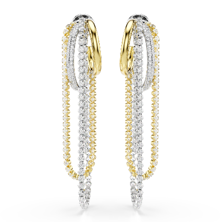 Resim Hyperbola Küpeler, Üst üste takılmış, Yuvarlak kesim, Beyaz, Karışık metal yüzey