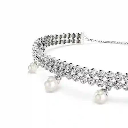 Resim Ariana Grande x Swarovski Bileklik, Kristal inci, Yuvarlak kesim, Beyaz, Rodyum kaplama