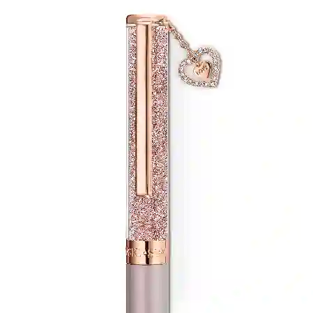 Resim Crystalline Tükenmez Kalem, Kalp, Rose Altın tonu, Pembe lakeli, pembe altın rengi kaplama