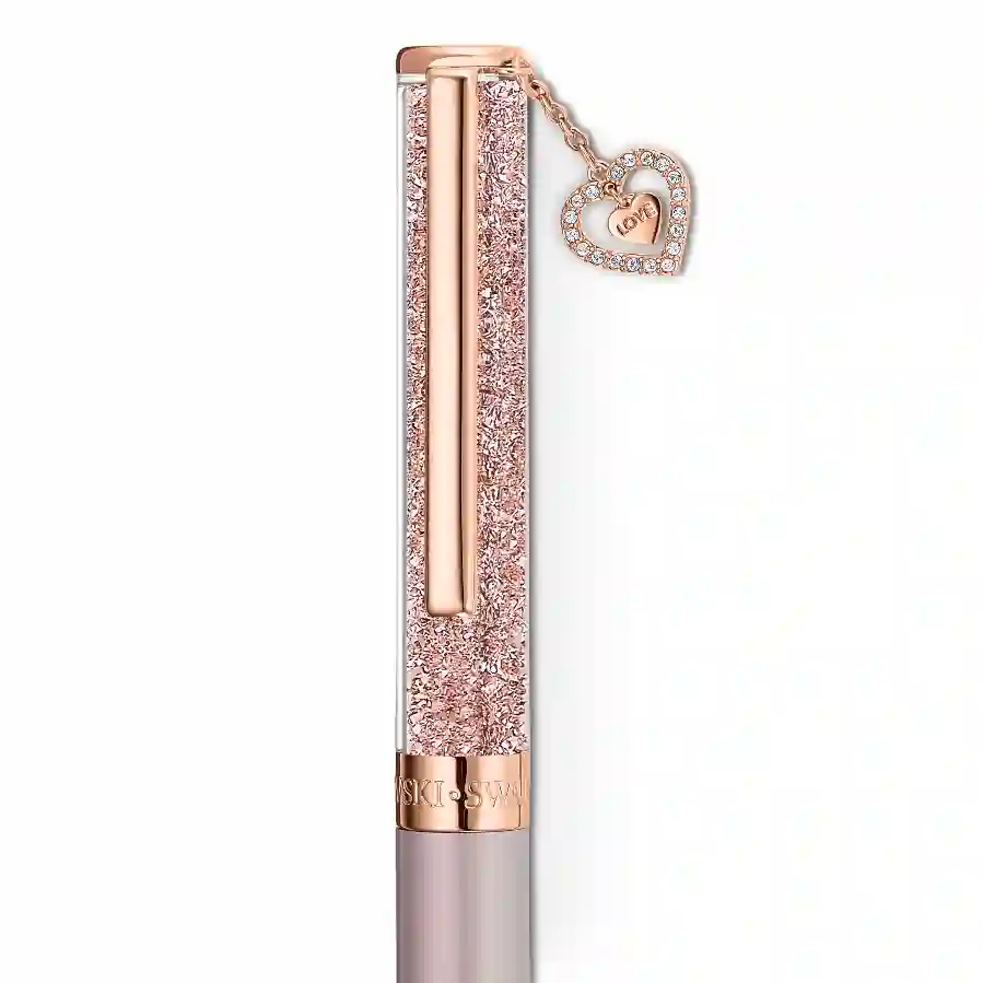 Resim Crystalline Tükenmez Kalem, Kalp, Rose Altın tonu, Pembe lakeli, pembe altın rengi kaplama