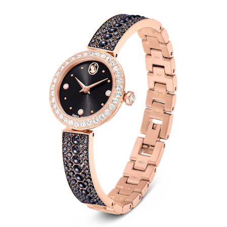 Resim Matrix pearl bangle Saat, İsviçre Üretimi, Kristal bileklik, Siyah, Pembe altın rengi yüzey