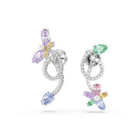 Resim Ariana Grande x Swarovski Kulak gömlekli damla küpe, Karışık kesimler, Yusufçuk, çiçek, Çok renkli, Rodyum kaplama