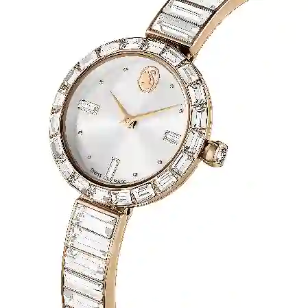 Resim Matrix Bangle Saat, İsviçre Üretimi, Kristal bileklik, Beyaz, Pembe altın rengi yüzey