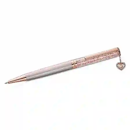 Resim Crystalline Tükenmez Kalem, Kalp, Rose Altın tonu, Pembe lakeli, pembe altın rengi kaplama