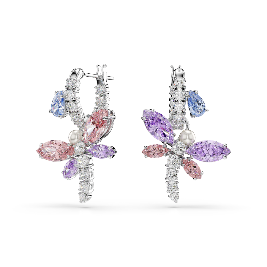 Resim Ariana Grande x Swarovski damla küpeler, Karışık kesimler, Yusufçuk, Çok renkli, Rodyum kaplama