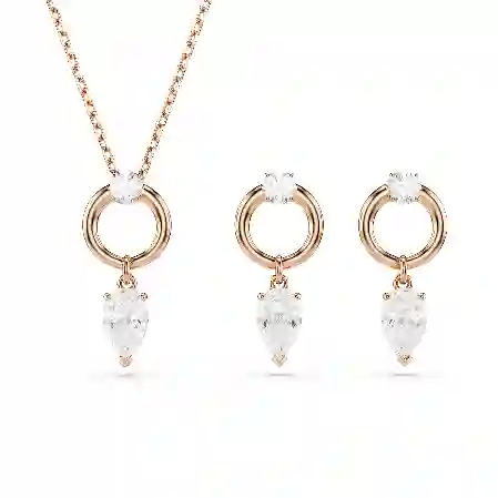 Resim Mesmera Set, Armut kesim, Yuvarlak kesim, Beyaz, Pembe altın rengi kaplama