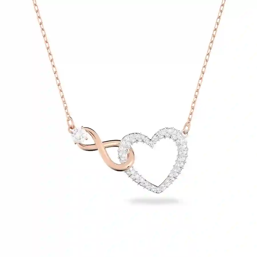 Resim Swarovski Infinity Kolye, Sonsuzluk ve kalp, Beyaz, Karışık metal yüzey