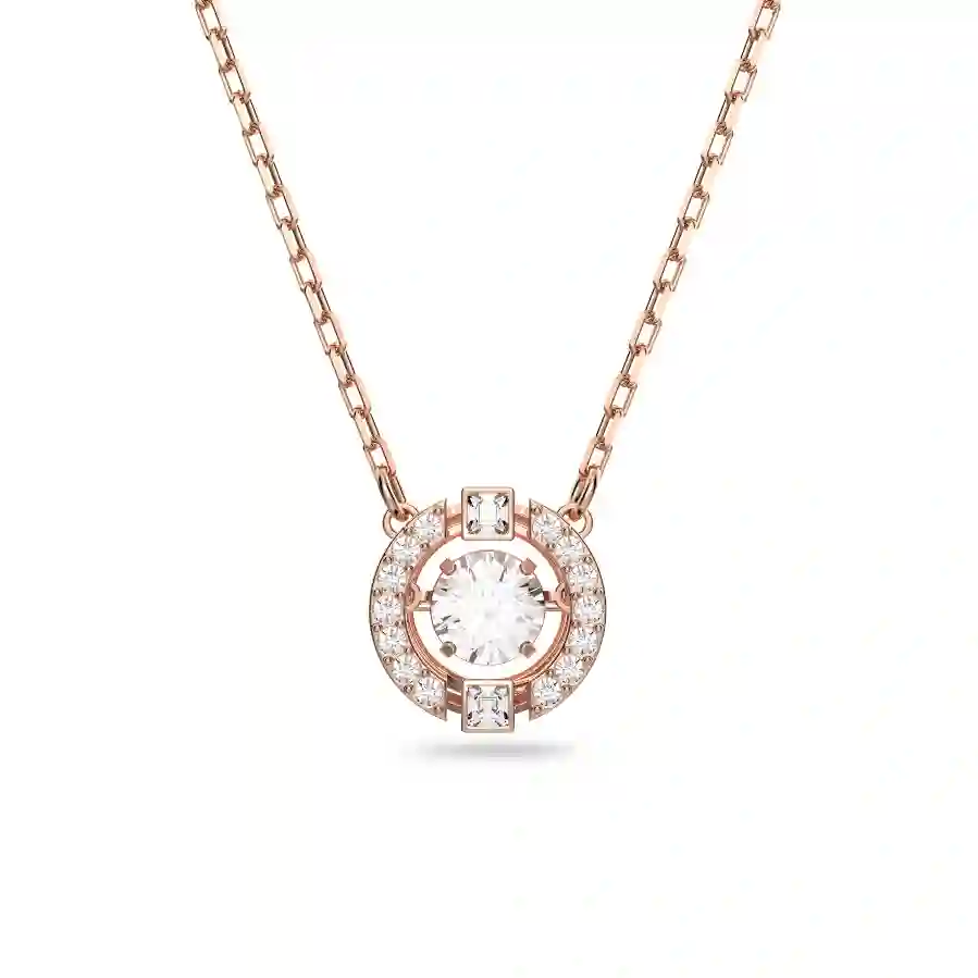 Resim Swarovski Sparkling Dance Kolye, Yuvarlak kesim, Beyaz, Pembe altın rengi kaplama
