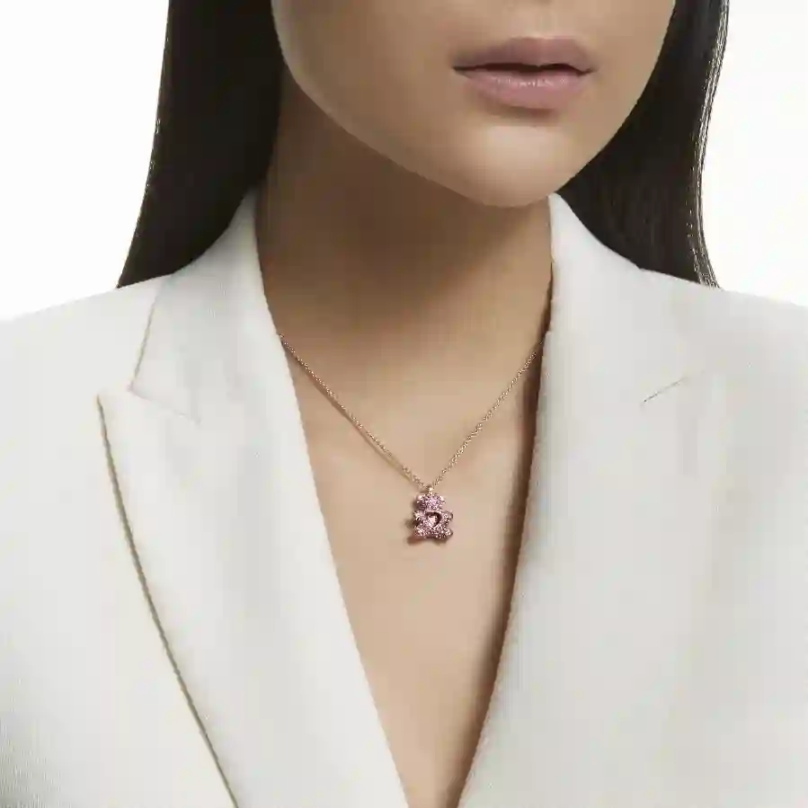 Resim Teddy Kolye, Ayıcık, Pembe, Pembe altın rengi kaplama