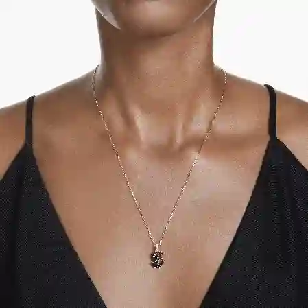 Resim Swan Kolye, Kuğu, Küçük, Siyah, Pembe altın rengi kaplama